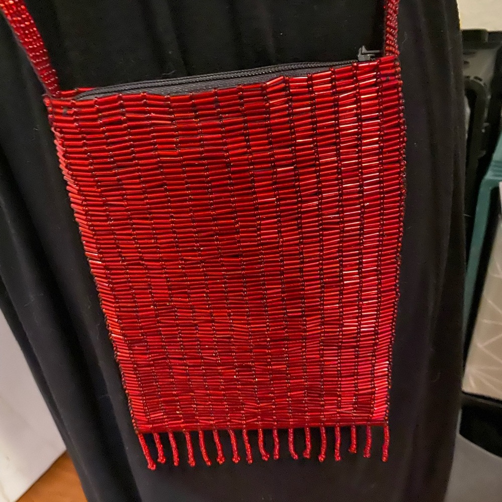 Red Beaded Purse with Fringe